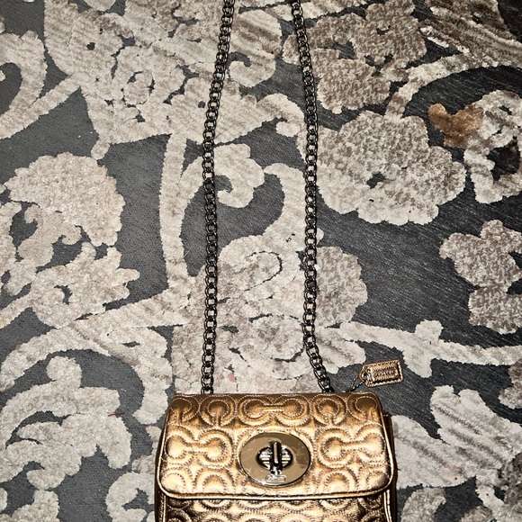 COACH Gold Metallic Leather Madison Chain Mini Shoulder Bag - Picture 7 of 11
